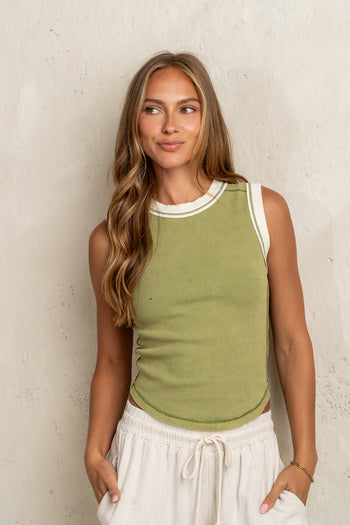 Lilah Reverse Seam Tank in Green - FINAL SALE