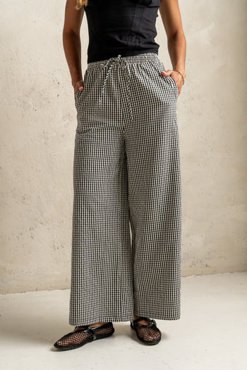 GINGHAM WIDE LEG PANTS