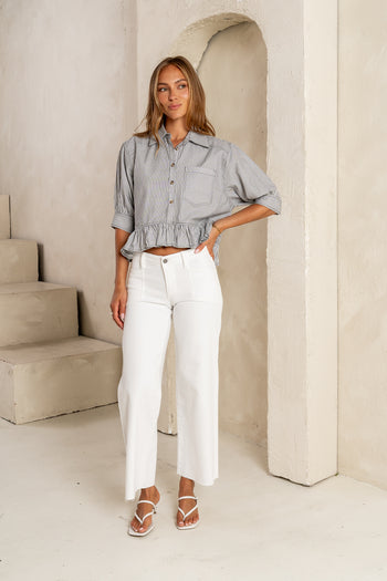 striped button front blouse