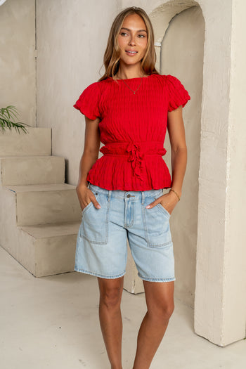 RED TEXTURED WOMENS BLOUSE