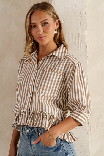 brown stripe womens blouse