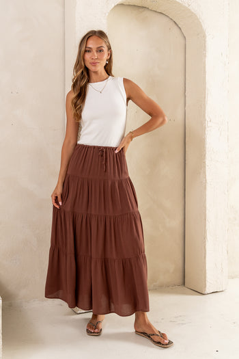 June Tiered Maxi Skirt in Brown - FINAL SALE