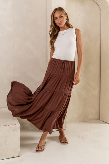 June Tiered Maxi Skirt in Brown - FINAL SALE