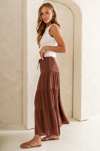 June Tiered Maxi Skirt in Brown - FINAL SALE