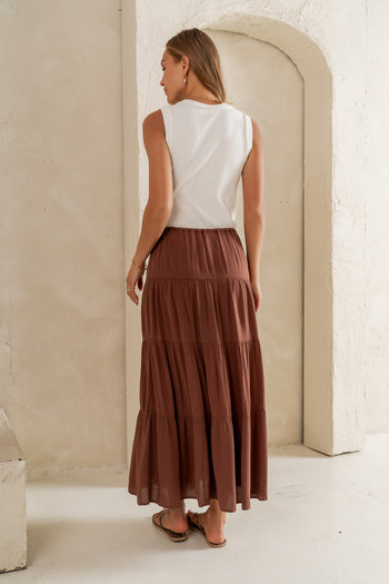 June Tiered Maxi Skirt in Brown - FINAL SALE