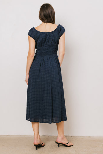 NAVY BLUEMIDI DRESS WITH RELAXED NECKLINE