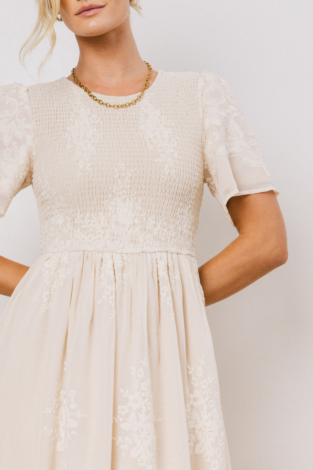 Alora Embroidered Dress in Champagne - FINAL SALE Alora Embroidered Dress in Champagne - FINAL SALE