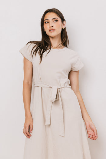 Maxi Dress in Bone with tie waist 
