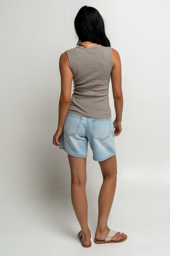 s Button Up Tank Top in Taupe