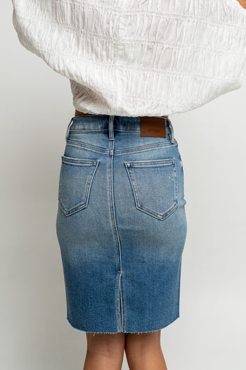 BACK SLIT DENIM MIDI SKIRT