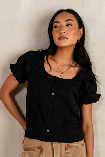 Payton Button Front Blouse in Black - FINAL SALE