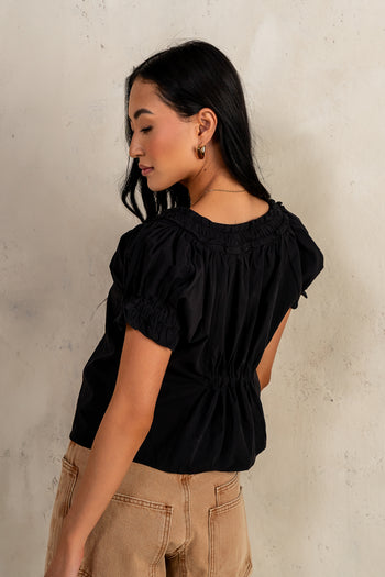 Payton Button Front Blouse in Black - FINAL SALE