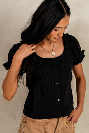 Payton Button Front Blouse in Black - FINAL SALE