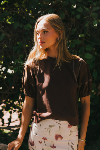 Puff Sleeve Top in Brown