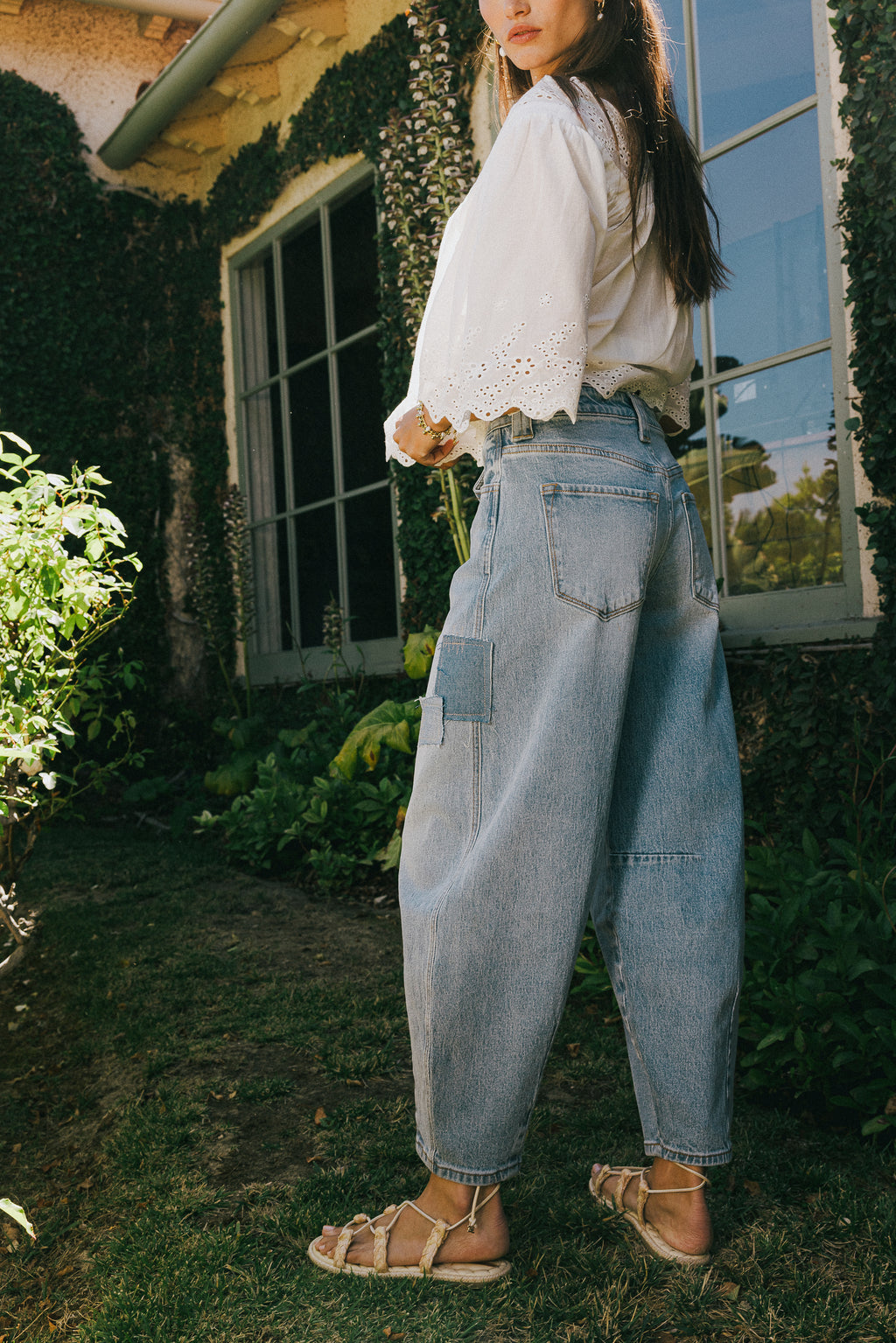 Patchwork Barrel Jeans with back pockets