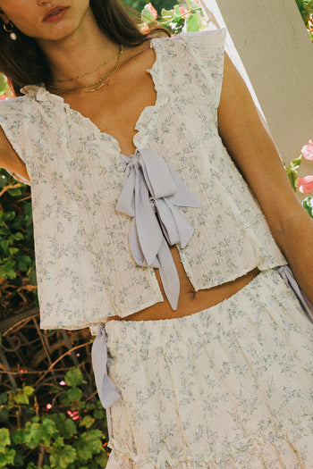 Regina Floral Blouse in Blue - FINAL SALE