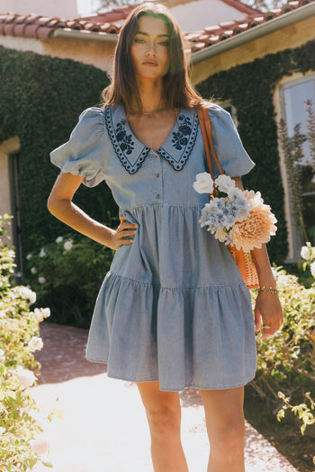 EMBROIDERED MINI DRESS