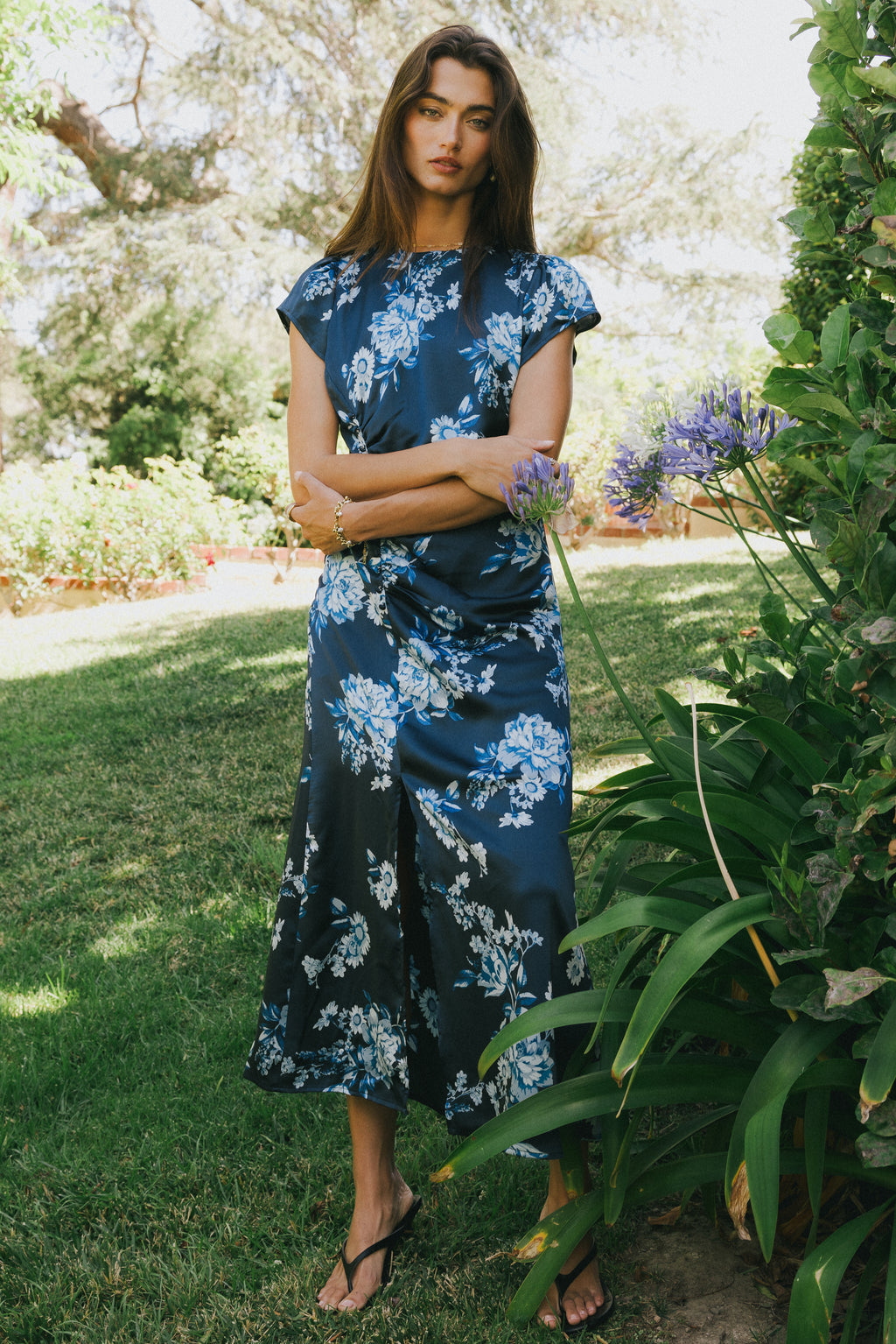 bhme Zayla Floral Maxi Dress in Blue - Size Medium, Non Stretch Material bhme Zayla Floral Maxi Dress in Blue - Size Medium, Non Stretch Material