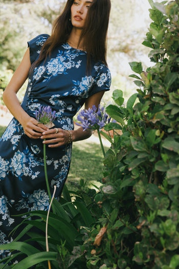 DARK BLUE FLORAL PRINT DRESS