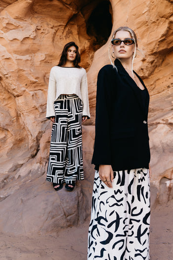 PRINTED Wide Leg Pants in Natural