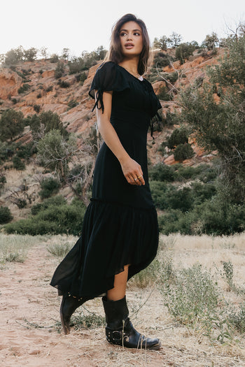 Sheer Midi Dress in Black 
