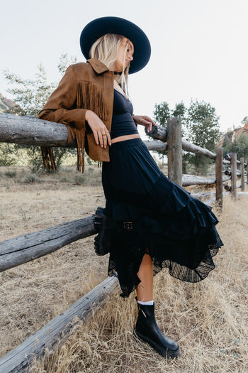 Tiered Midi Skirt in Black