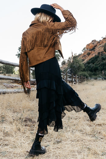 black Tiered Midi Skirt