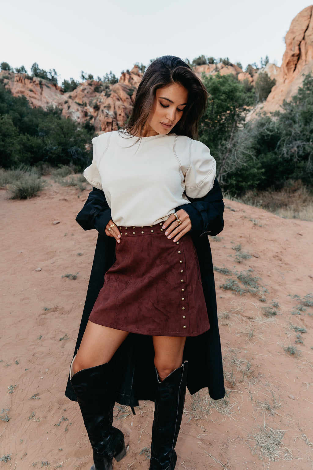 Studded Skirt in Burgundy
