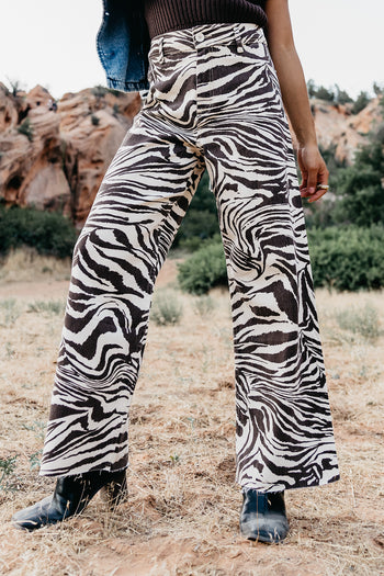 BROWN AND CREAM WIDE LEG JEANS