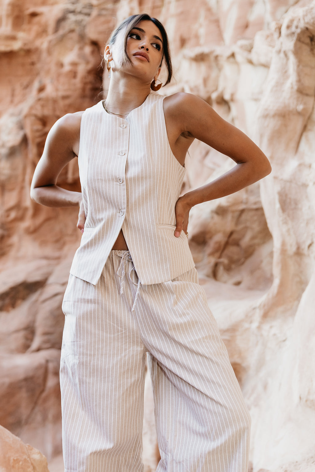 Striped Vest in Taupe