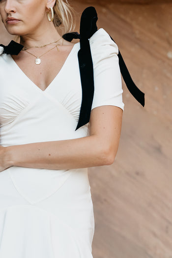  Maxi Dress in Cream with bows on each shoulder
