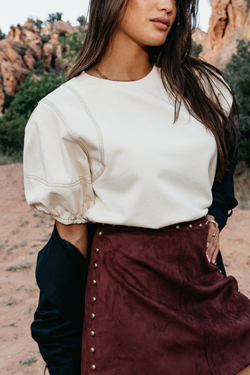Short Puff Sleeved Top in Ecru
