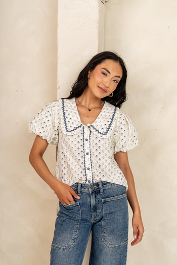 Kayla Collared Blouse in Cream