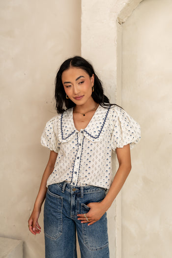 Kayla Collared Blouse in Cream