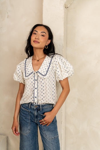 Kayla Collared Blouse in Cream