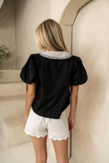 Lara Embroidered Blouse in Black - FINAL SALE