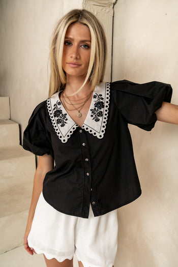 Lara Embroidered Blouse in Black - FINAL SALE