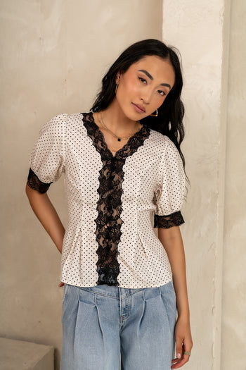 Angie Lace Trim Blouse in Cream - FINAL SALE
