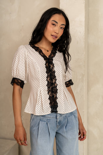 Angie Lace Trim Blouse in Cream - FINAL SALE