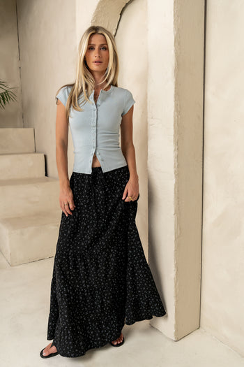 BLACK FLORAL MAXI SKIRT 