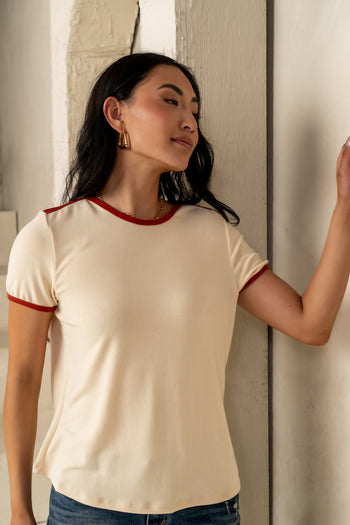 short sleeve cream top 