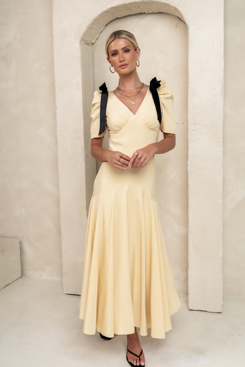 yellow cream dress Nellie Drop Waist Maxi Dress in Yellow