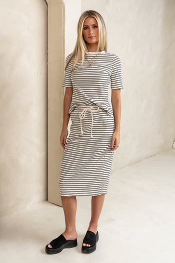 striped top with matching skirt