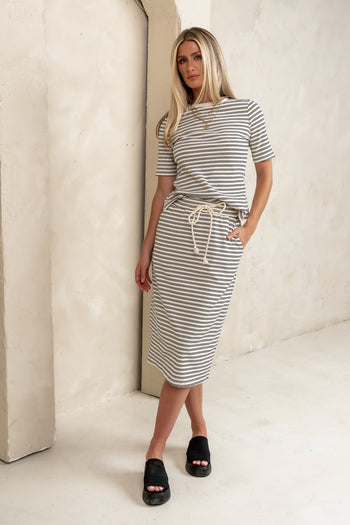 striped midi skirt with matching top