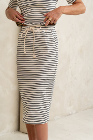 Niya Striped Midi Skirt in Black - FINAL SALE