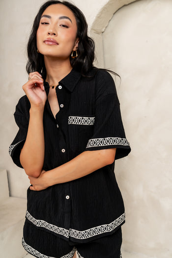 Abstract Button Up in Black