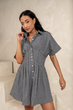 Erica Button Front Mini Dress in Grey