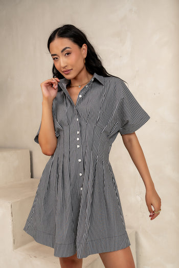 Button Front Mini Dress in Grey