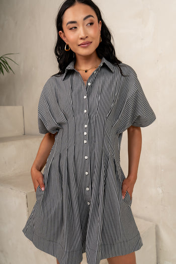 collared button up dress in grey