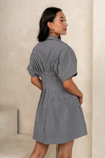 striped mini dress in grey